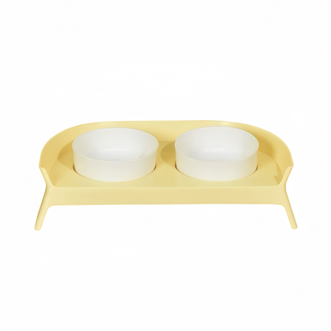 PAKEWAY Double Ceramic Bowls With Rack White & Yellow