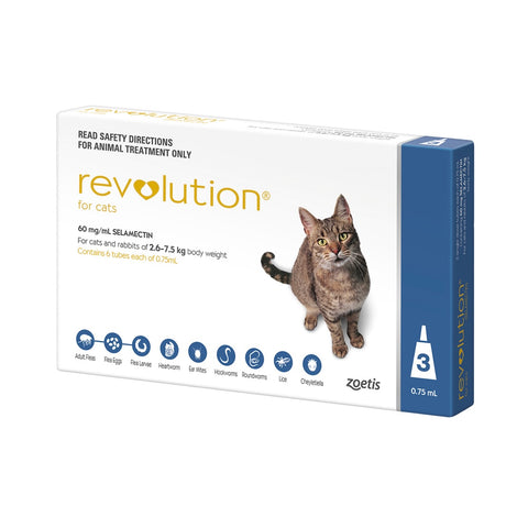 Revolution For Cats 2.6-7.5kg Blue 3 Pack/6 Pack