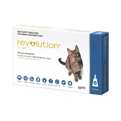 Revolution For Cats 2.6-7.5kg Blue 3 Pack/6 Pack