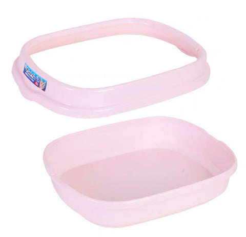 IRIS Cat Litter Box Pan with Removable Rimmed Lid, Prevent Litter Scatter, Large Space, Come with Easy-to-Use Scoop