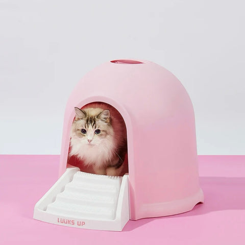 LUUKS UP Dual-Use Big Cabin Cat Litter Box & Kitty House