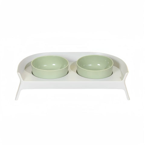 PAKEWAY Double Plastic Green Feeding Bowls with Grey Rack