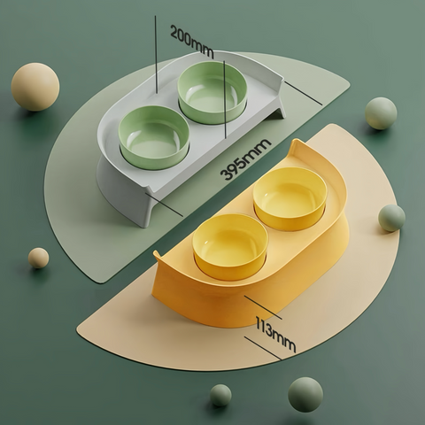 PAKEWAY Double Plastic Green Feeding Bowls with Grey Rack