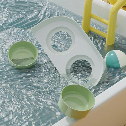 PAKEWAY Double Plastic Green Feeding Bowls with Grey Rack